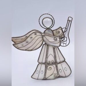 Capiz Shell Silver Tone Metal Angel Tea Light Candle Holder
